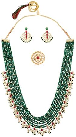 Zaveri Pearls Pink Green Crystals Beaded Multilayer Bridal