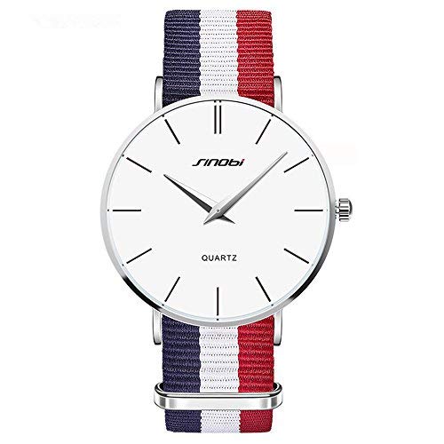 SINOBI Men Women Outdoor Nylon Band Wristwatch Simple, Quartz Waterproof Sport Minimalism Watches for Men