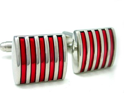 Mens Silver & Red Modern Stripe Cufflinks
