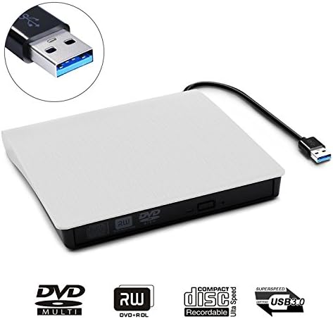 External DVD CD Drive, JIRVY USB 3.0 Ultra Slim Portable External Slot CD DVD Storage Drive External DVD Writer Burner Player RW/ROM Drive for Apple Macbook Pro Air iMAC or Laptops/Desktops (White)