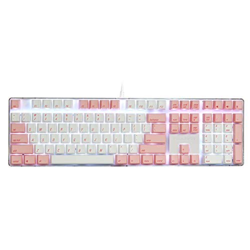 Qisan 100% Full Size 108 Keys Mechanical Gaming Keyboard GATERON Blue Switch Crystal Case White Backlight PBT Dye-subbed Keycaps Lovely Pink for Girls or Women by Magicforce