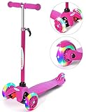 ChromeWheels Scooter for Kids, Deluxe 4 Adjustable Height 3 Wheels Glider with Kick Scooters, Lean to Steer with LED Flashing Light for Kids 3-6 Years Old Girls Boys Toddlers, Pink