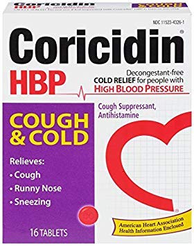 CORICIDIN HBP ANTIHISTAMINE COUGH & COLD SUPPRESSANT FOR PEOPLE WITH HIGH BLOOD PRESSURE, 16 CT