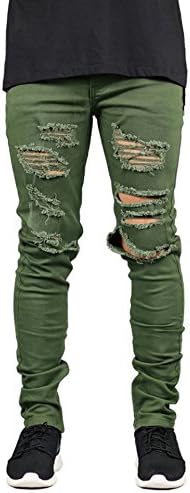 IA ROD CA Men's Slim Destroyed Ripped Stretch Holes Distressed Skinny Denim Jogger Jeans Army Green 34