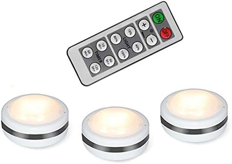 Under Cabinet Lights Dimmable Wireless LED Puck Light Closet Light with Remote Control Battery Operated Night Light for Cupboard Wardrobe Bookcase (3PCS/Set)