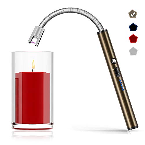 Boncas Flexible Arc Lighter USB Candle Lighter Plasma Lighter Rechargeable Windproof Lighter Long for Household Camping Cooking BBQ Olive Gray (Candle Not Included)