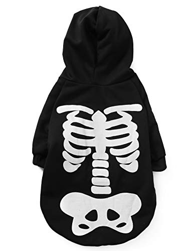 Coomour Halloween Pet Dog Cat Skull Hoodies Glowing Skeleton Bones Costume Outfit for Dogs Cats (L) — image 1