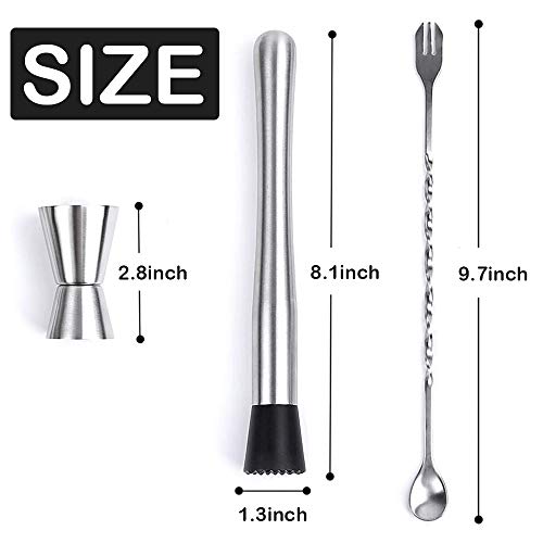 Aulpon Muddler and Mixing Spoon with Jigger for Cocktail 8in Stainless