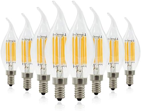 Mininono E14 Edison LED Filament Bulbs 6W, C35 Candle Flame Tip Light Bulb Warm White 2700K, Non-dimmable 600LM Vintage Glass Small Edison Screw Lamp, 60W Incandescent Replacement- 8 Pack