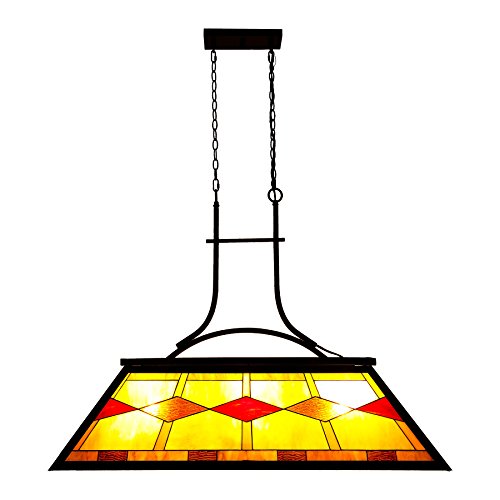 3-Light Antique Bronze Finish Billiard Pool Table Lighting, Large Kitchen Island Pendant Light, 3 Lights Island Chandelier with Tiffany Shade, 3Lt Hanging Fixture