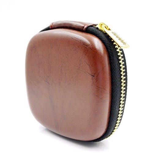 Jeecoo Square Shaped Carrying Hard Case Storage Bag for MP3/4 Sports Bluetooth Headphones Earbuds with Mesh Pocket, Zipper Enclosure, Durable Top Quanlity PU Leather