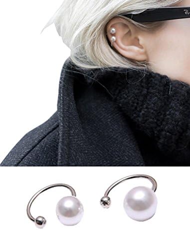 Pink Universe U-Shaped Gray Pearl Ear Clip No Piercing Earrings 2 in 1 Pair