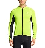 Baleaf Men's Full Zip Long Sleeve Bicycle Cycling Jersey Fluorescent Yellow Size M