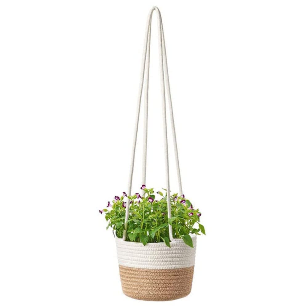 YANJINGHE Hanging Planter Basket, 20 cm Plant Holder Basket, Cotton Rope Plant Basket, Natural Cotton Hand Woven Wall Hanging Plant Basket with Long Hanging Rope for Indoor Outdoor Decor (Large)