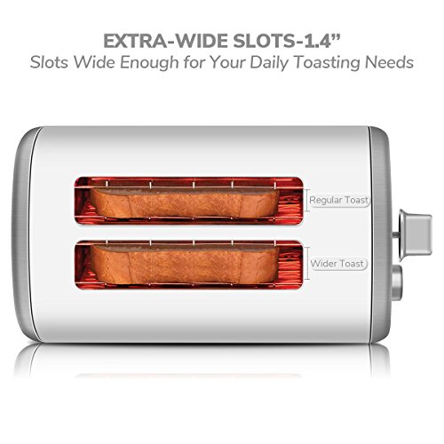 Home Gizmo Cool Touch with Extra-Wide Slots 7 Browning Dials and Removable Crumb Tray, Brushed Stainless Steel, Silver