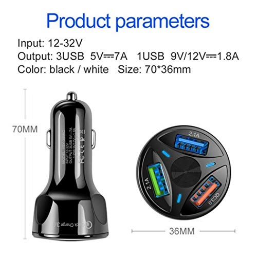 Alishebuy 3 Port USB Car Charger Mobile Phone QC 3.0 Charging Adapter