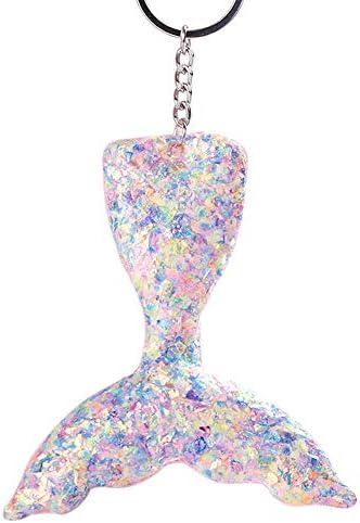 gfjhgkyu Sequins Decor,Mermaid Tail Shape,Key Holder Fashion Sequins Mermaid Tail Key Ring Holder Keychain Bag Car Hanging Pendant - White