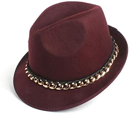 ホット帽子fedoraの人の女性のエレガントな冬のジャズ教会パナマウールポリエステルのfedoraハットメタルチェーンデコレーション 新着セール