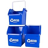 3 Pack of Bins - Blue Stackable Recycling Bin Container with Handle 6 Gallon