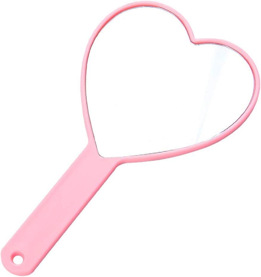 TBWHL Heart-Shaped Travel Handheld Mirror Portable Personal Cosmetic Hand Mirror with Handle Pink: Furniture & Decor