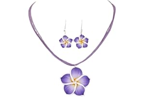 YOCOYEE Hawaiian Plumeria Rubra Earrings Necklace Set Bohemia Tropical Flower Dangle Earrings Luau Beach Party Accessories for Women Jewelry