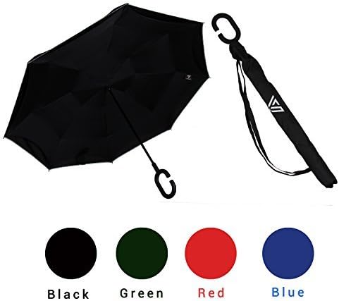 Vitchelo Inverted Umbrella with Hands Free C Handle. Windproof Double Layer Reverse Umbrellas with Fiberglass Ribs & Carbon Fiber Shaft Best for Travel, Golf, Rain & Car Use