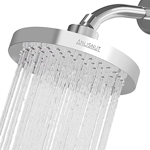 Anlisnut 6 Inch High Pressure Rain Shower Head,Integrally Formed Swivel Ball Joint,360°Adjustable Angles Luxury Fixed Showerhead (Chrome)