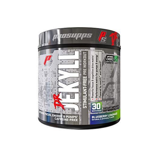 ProSupps Dr. Jekyll Stimulant-Free Nitric Oxide Boosting Pre-Workout, Caffeine-Free, Energy Powder, 30 Servings of Intense Focus, Energy & Pumps (Blueberry Lemonade)