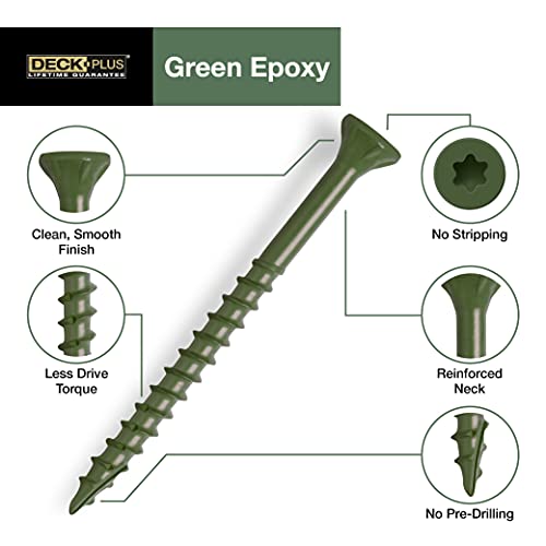 Deck Plus Deck Screws, 10 x 3" Self Drilling Screws, Green, 5 lb Box