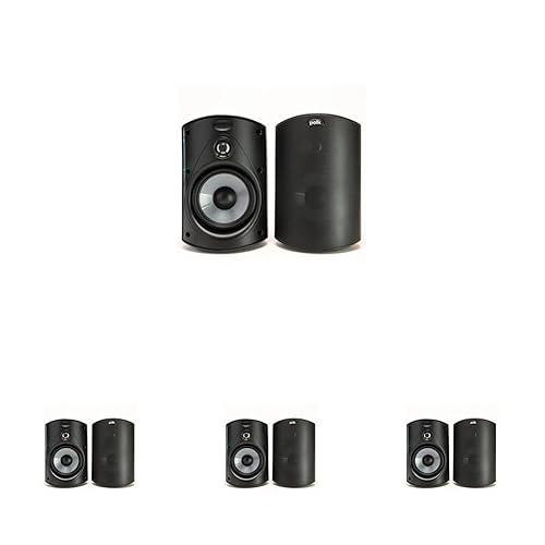 Polk Audio Atrium 4 Weatherproof Outdoor Speakers with Powerful Bass (Pair, Black), All-Weather Durability, Broad Sound Coverage, Speed-Lock Mounting System (Pack of 4)