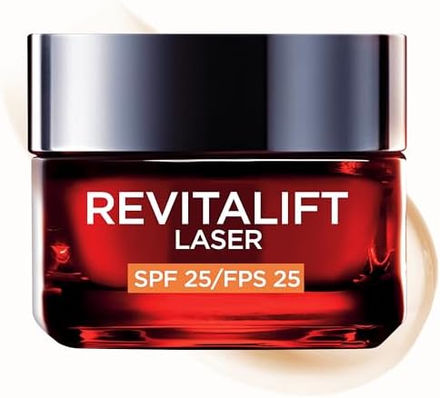L'Oréal Paris Revitalift Laser SPF 25, Crema de Día Nº1 Anti-Edad Triple Acción, con Pro-Retinol, Ácido Hialurónico y Vitamina Cg, Reduce Arrugas, Reafirma y Reduce Manchas Oscuras, 50ml