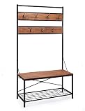 FIVEGIVEN Hall Tree with Bench and Coat Rack for Entryway Rustic Industrial with 7 Hooks