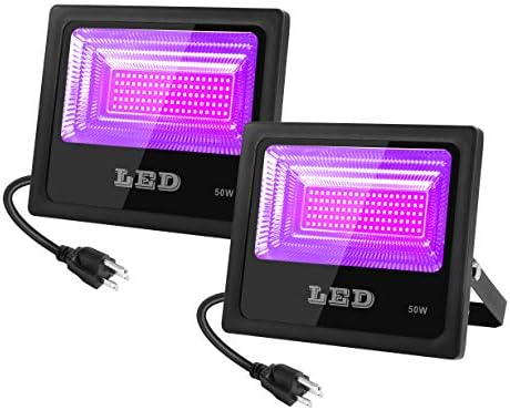 2 PCS 50W 395NM LED Black Light Flood Light with US Plug, LED Blacklight for Curing, Parties, Halloween, Fishing, Aquarium