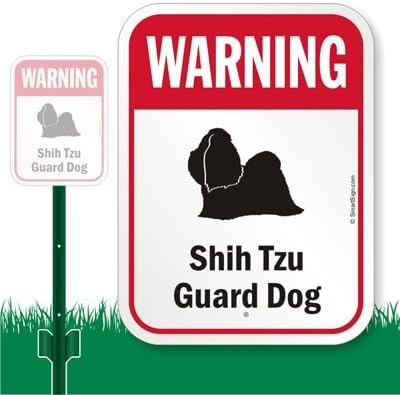 Warning Shih-Tzu Guard Dog (with Graphic) Sign, 12" x 9"