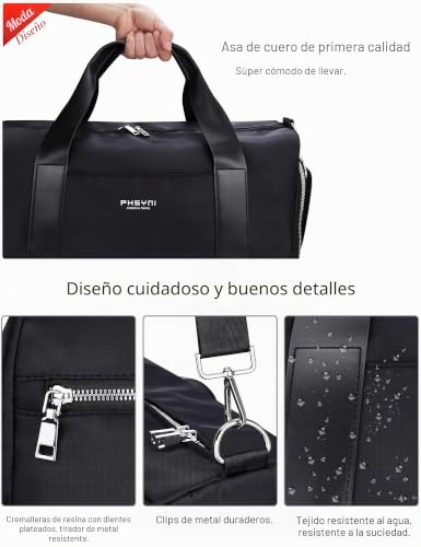 Sports Bag Men and Women for Adults, with Shoe Rack and Wet Pocket – Waterproof Duffle Bag for Fitness, Swimming and Travel (Black, 49 x 20 x 25 cm/25L)