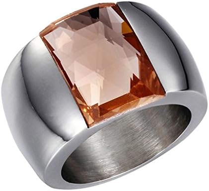 AnnroZ Womens Rings Stainless Steel Crystal Wedding Bands Square Orange Color 24x14MM US 9