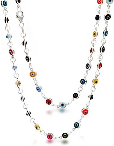 Bling Jewellry Multi Color 925 Sterling Silver Evil Eye Strand Necklace 35in For Women Girls