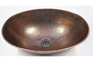 SIMPLYCOPPER 17" Oval Hand Hammered Vessel Copper Vanity Bathroom Sink