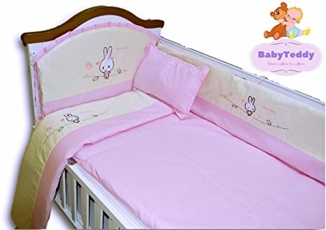 BabyTeddy Pink Rabbit 100% Cotton Baby Crib Cot Bedding Set with Bumpers