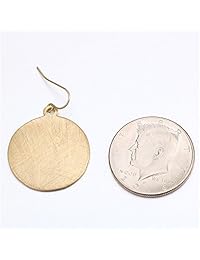 Hongye - Pendientes de gancho con forma de disco redondo, color oro cepillado, plata y oro rosa