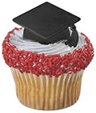 Black Graduation Cap Cupcake Rings - 24 ct