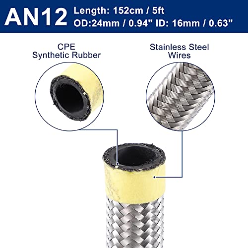 X AUTOHAUX 5ft 12AN Fuel Hose AN12 Universal Car Braided Stainless Steel photo 12