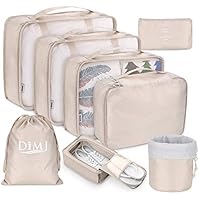 Packing Cubes for Travel, 8Pcs Travel Cubes Set Foldable Suitcase Organizer Lightweight Luggage Storage Bag (Beige)