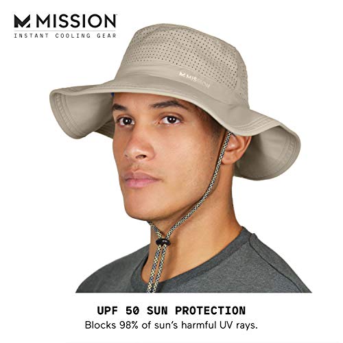 MISSION Cooling Booney Hat UPF 50, 3” Wide Brim, Adjustable Fit, Mesh