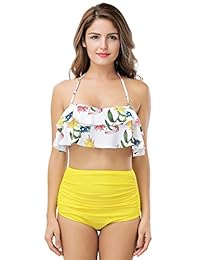 Bañador de cintura alta para dama, dos piezas, estilo retro, talla grande, Falbala