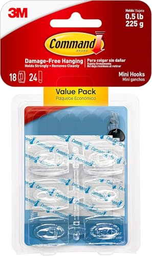Command Mini Hooks Value Pack, Clear, 18-Hooks (17006CLR-18ES), Organize Damage-Free