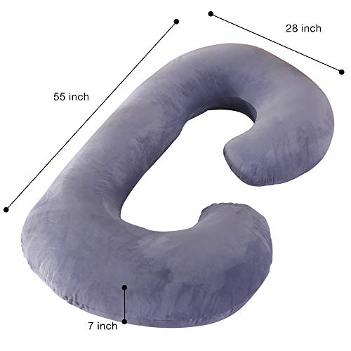 Pregnancy Pillow, 55 inches Full Body Pillow Maternity Pillow for Pregnant Women, Comfort U Shaped Zootzi Pillow with Removable Washable Velvet Cover(Grey, 55 x 28 inches) - Thumbnail 4