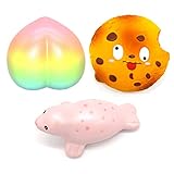 Kiibru Squishies 3 PCS Set Rainbow Peaches Squishy Cookie Seal Party Favor