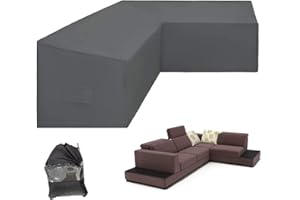 COOSOO Patio L Shape Sofa Cover Sectional Waterproof Corner Sofa Cover Outdoor Dust-proof Anti-UV Furniture Couch Cover for Lawn Garden Yard Indoor with Windproof Buckle Extra Large Grey