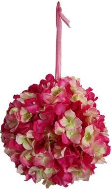 Fourwalls Artificial Hanging Hydrangea Ball for Wedding Decoration (Dark Pink)